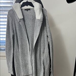 Almost Famous Heather Gray and Cream Hooded Cardigan